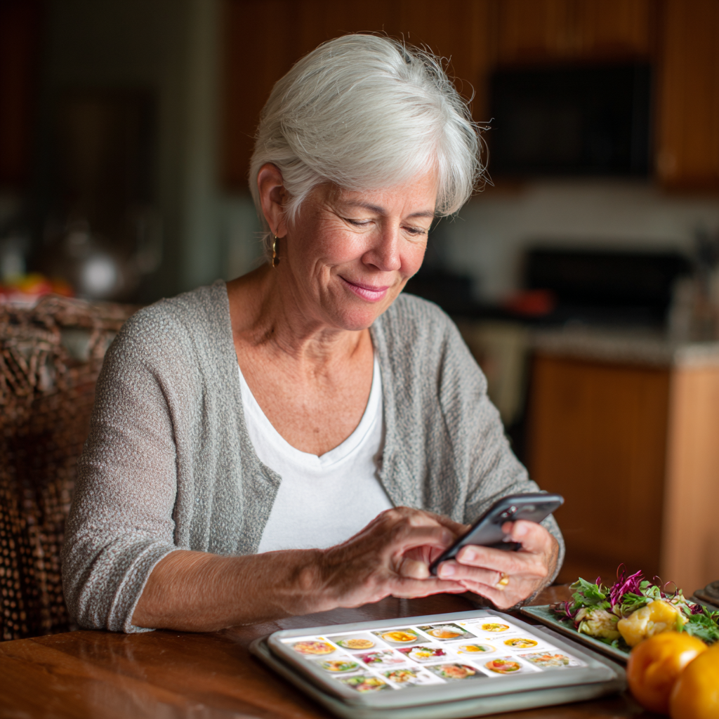 Жінка 58 років планує меню за допомогою додатку trevlomon